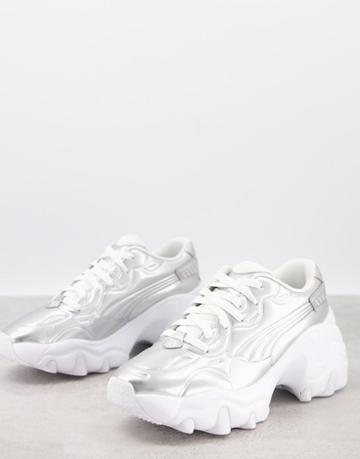 Puma Pulsar Wedge Sneakers In Metallic Silver And Pink - Exclusive To Asos