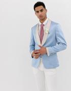 Asos Design Wedding Skinny Blazer In Blue With Satin Lapel - Blue