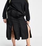 Lola May Plus Split Front Midi Skirt-black