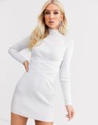 Asos Design Structured Knit Mini Dress With Waist Detail-white