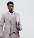Noak Skinny Suit Jacket In Harris Tweed-pink