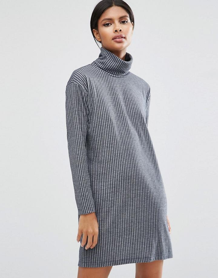 Asos Smock Polo Dress In Rib - Blue