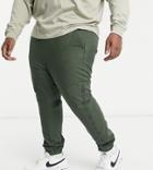 Asos Design Plus Tapered Pants With Tape Detailing In Khaki Heavy Wash-green