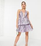 Collective The Label Plunge Metallic Mini Dress In Pewter-purple