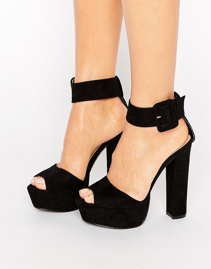 Truffle Collection Buckle Trim Platform Sandal - Black