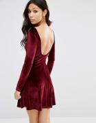 Asos Scoop Back Skater Dress In Velvet - Red