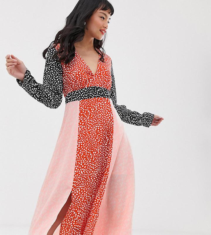 Glamorous Petite Midaxi Dress With Front Splits In Mix And Match Print-multi