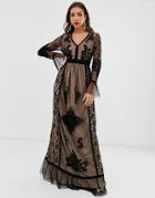Frock & Frill Lace Detail Long Sleeve Maxi Dress-black