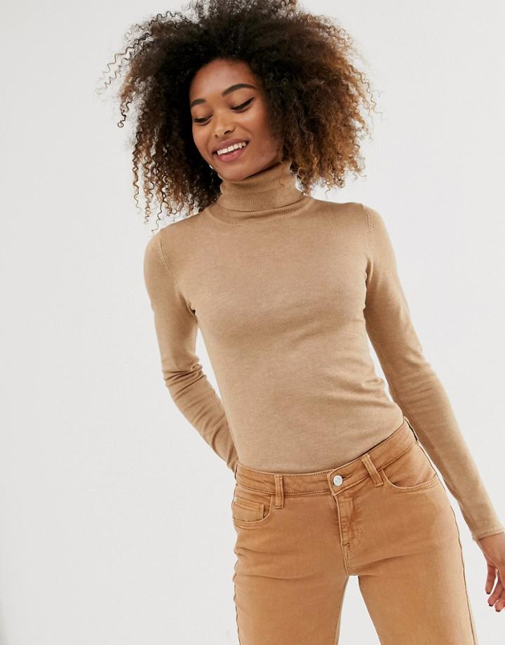 Stradivarius Basic Turtleneck In Beige - Beige