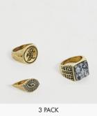 Reclaimed Vintage Inspired Ring Pack With Semi Precious Stone Detail In Gold Exclusive To Asos - Gold