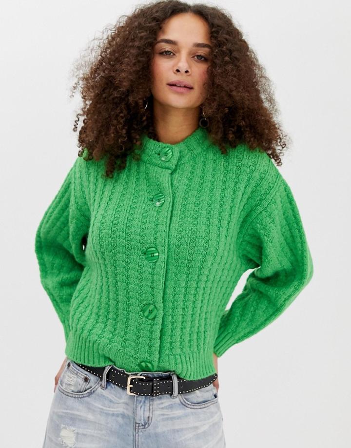Asos Design Chunky Bomber Cardigan - Green