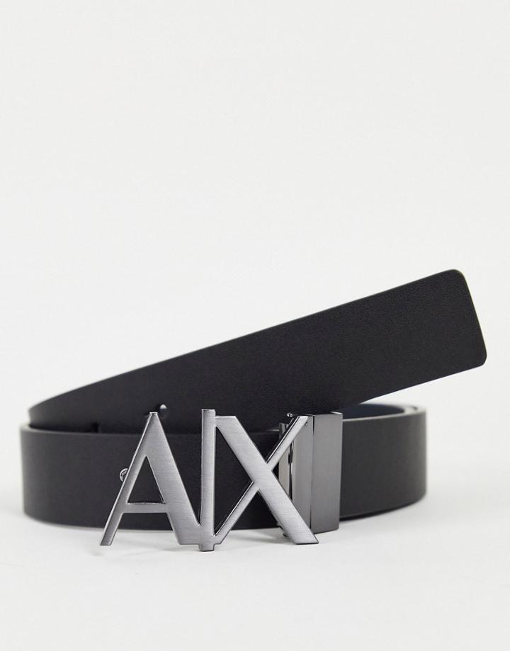 Armani Exchange Logo Buckle Reversible Leather Belt In Black/grey