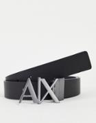 Armani Exchange Logo Buckle Reversible Leather Belt In Black/grey
