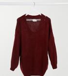 Asos Design Maternity Sweater With V-neck And Sleeve Stitch Detail In Red