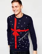 Asos Holidays Sweater With Unwrap Me Design - Blue