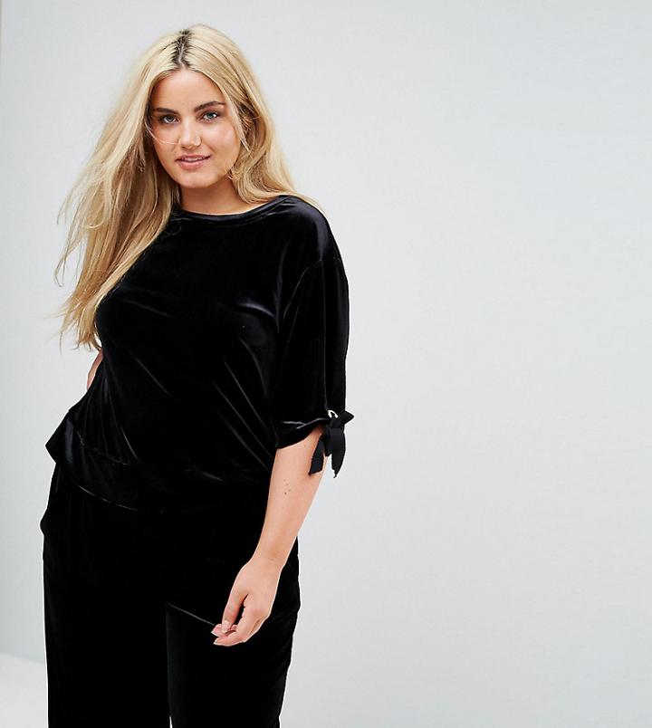 Elvi Allover Top With Sleeve Tie Detail Co Ord - Black