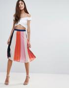 Zibi London Pleated Multi Stripe Skirt - Multi