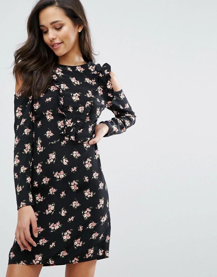 Miss Selfridge Ruffle Cold Shoulder Floral Dress - Multi