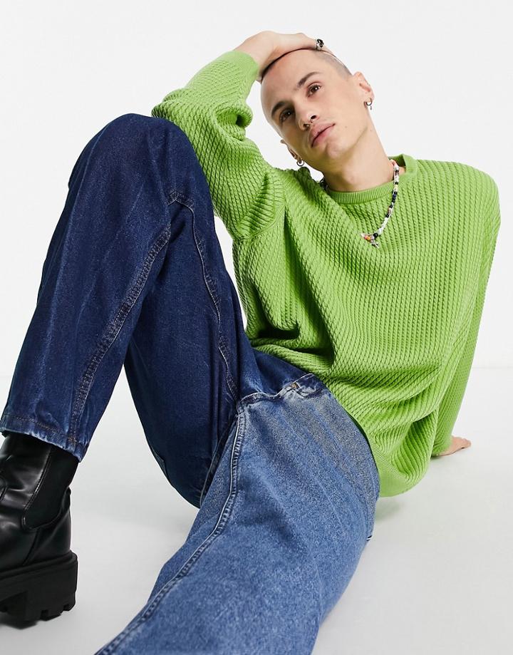 Asos Design Oversized Cable Knit Sweater In Sage Green