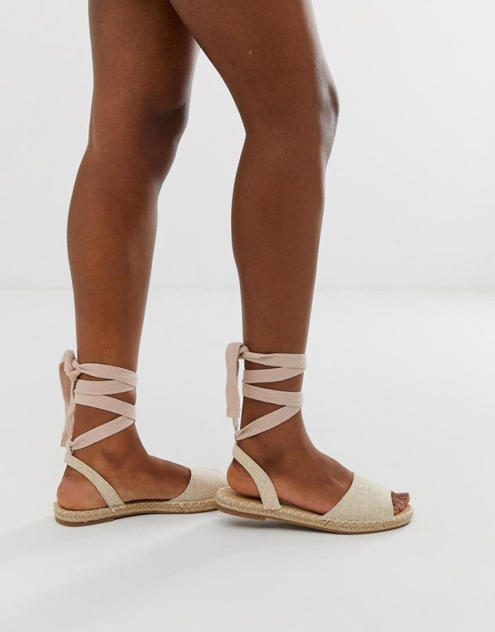 Truffle Collection Tie Leg Espadrille Flat Sandals - Beige