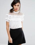 Fashion Union High Neck Top With Double Frill - White