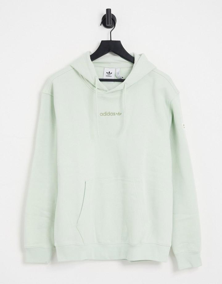 Adidas Originals Trefoil Linear Hoodie In Linen Green With Arm Patch