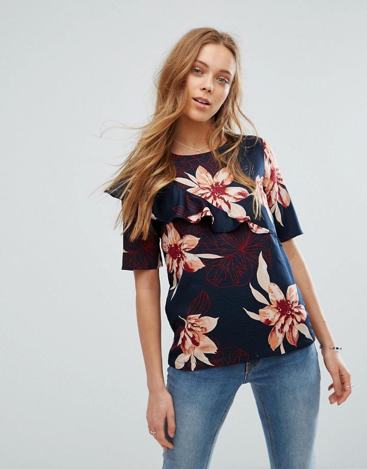 Vero Moda Floral Top With Ruffle - Multi