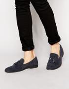 Asos Tassel Loafer In Navy Faux Suede - Navy