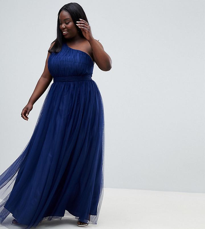 Asos Design Curve Tulle One Shoulder Maxi Dress-purple