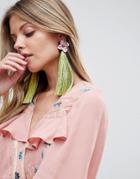 Asos Statement Metal Flower And Sparkle Tassel Earring - Multi