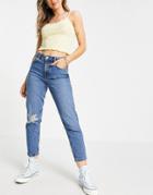 New Look Ripped Mom Jean In Blue-blues