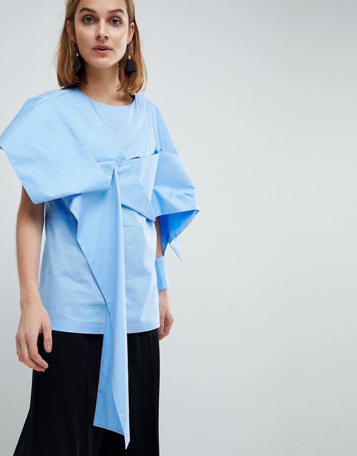 Asos White Fold Over Detail Top - Blue