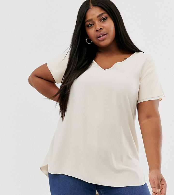 New Look Curve Tunic Tee In Off White