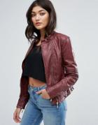 Jasmine Faux Leather Biker Jacket - Red