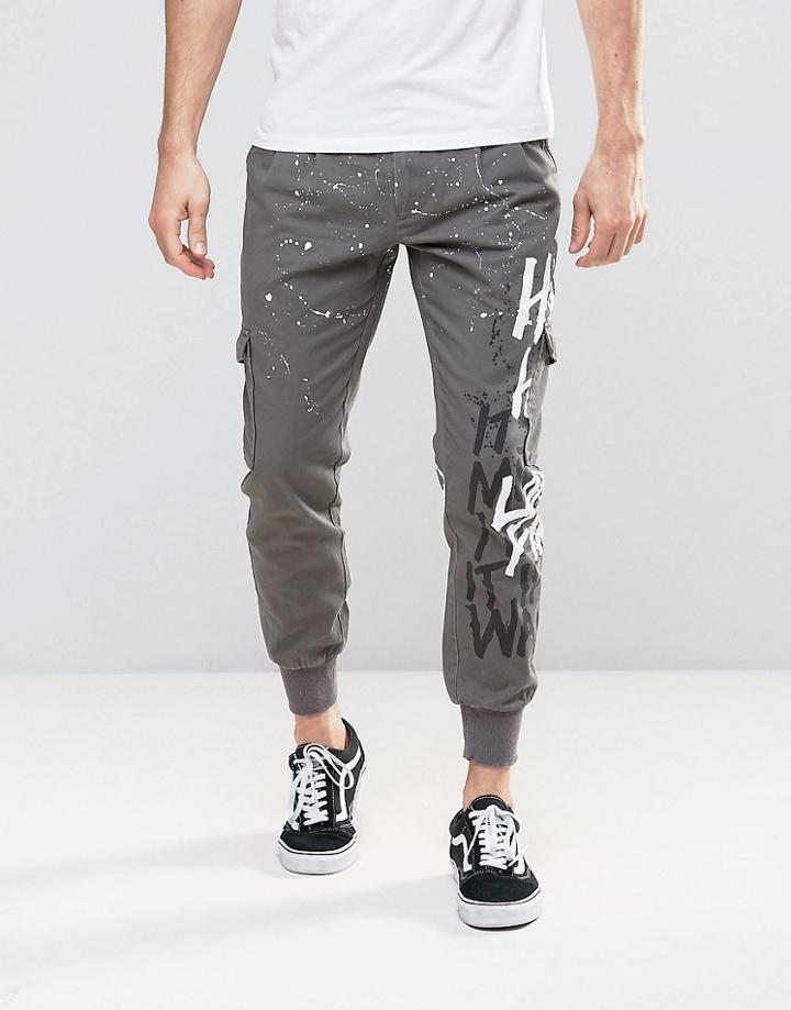 Heros Heroine Cuffed Chinos With Graffiti Print - Green