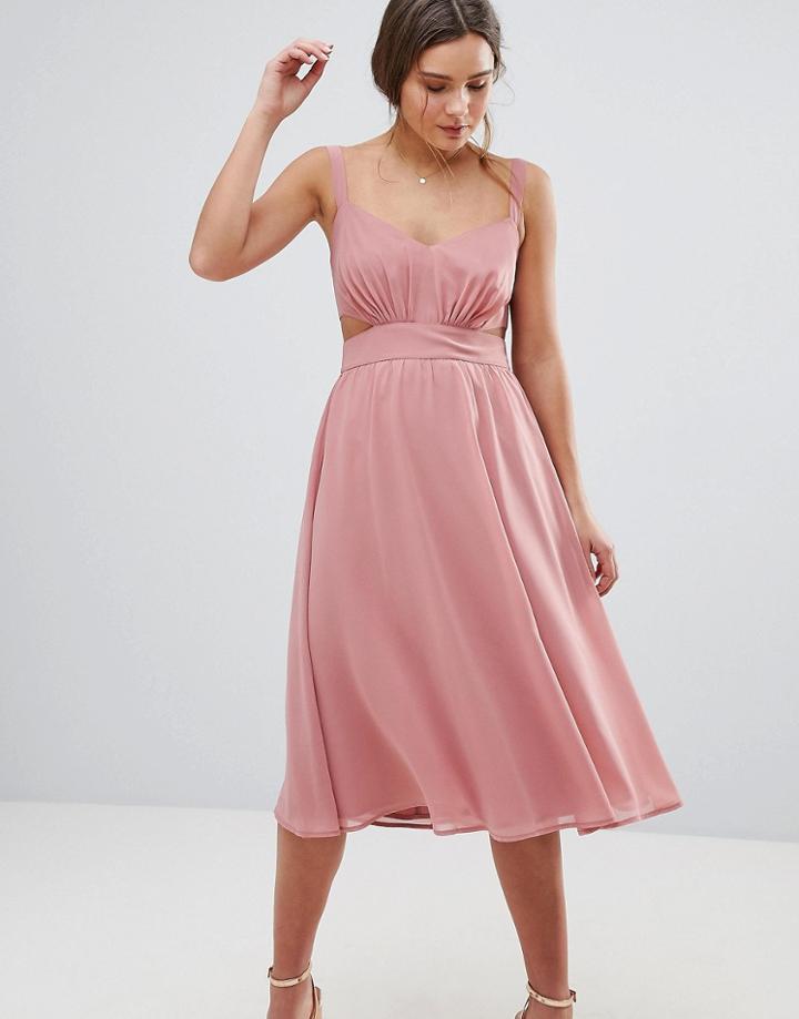 Asos Side Cut Out Midi Dress With Cami Straps - Pink