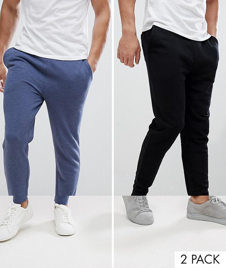 Asos Skinny Joggers 2 Pack Denim Marl/black Save - Multi