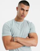 Asos Design Organic Muscle Fit T-shirt With Crew Neck In Gray Blue-green