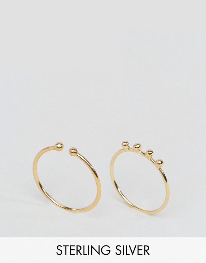 Asos Gold Plated Sterling Silver Pack Of 2 Ball Tipped Fine Rings - Gold