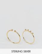 Asos Gold Plated Sterling Silver Pack Of 2 Ball Tipped Fine Rings - Gold