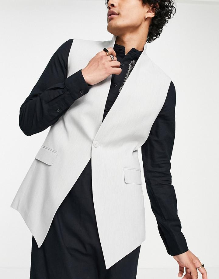 Asos Design Wedding Skinny Nehru Vest In Ice Gray