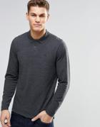 Asos Long Sleeve Polo In Pique With Logo - Charcoal