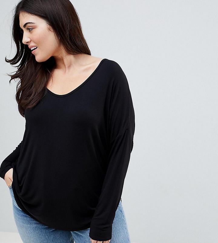 Asos Design Curve Top With Batwing Long Sleeve In Black - Black
