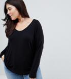 Asos Design Curve Top With Batwing Long Sleeve In Black - Black