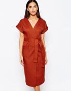 Club L Crepe Wrap Over Detail Dress - Rust