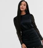 Wild Honey Long Sleeved Lace Dress With Ruching - Black