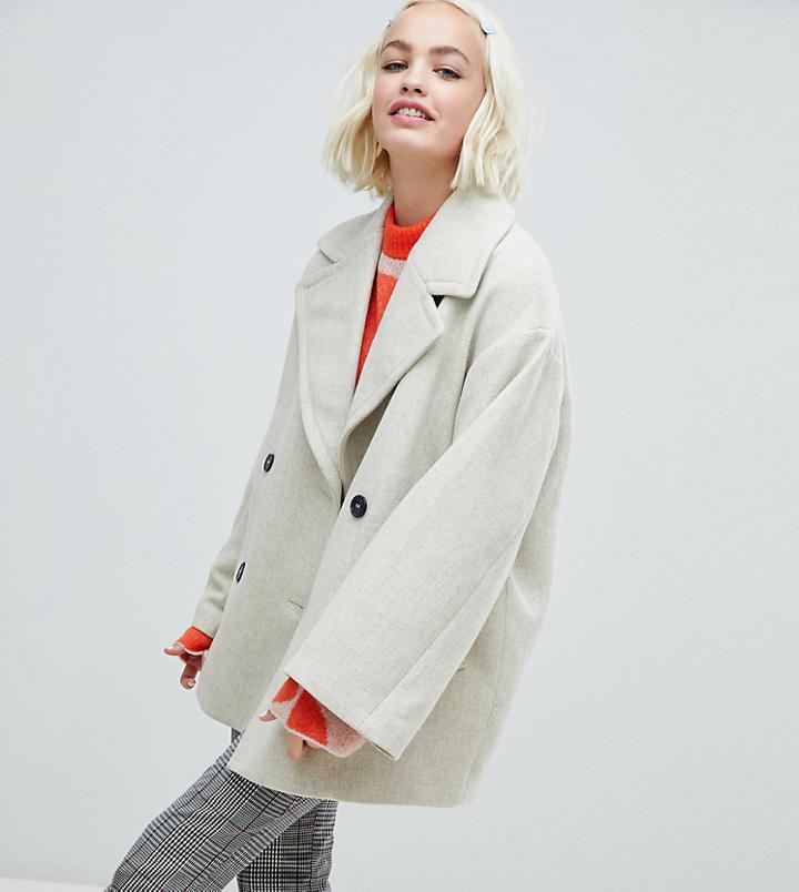 Monki Double-breasted Jacket In Creme-white