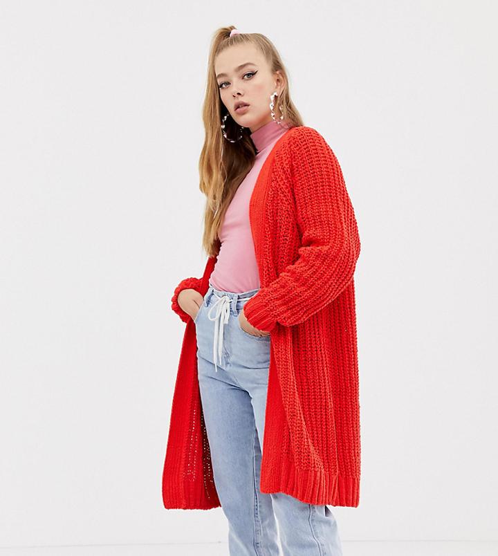 Collusion Oversized Chenille Midi Cardigan - Red