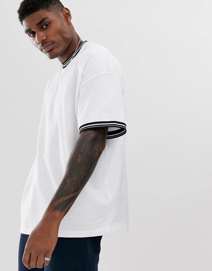 Asos Design Pique Oversized T-shirt With Contrast Tipping In White