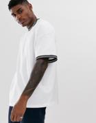 Asos Design Pique Oversized T-shirt With Contrast Tipping In White